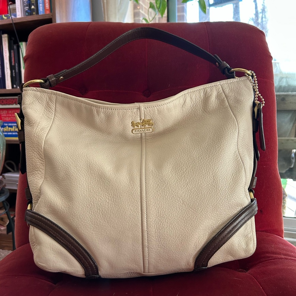 Coach Cream and Brown pebbled leather Katarina Chelsea hobo bag